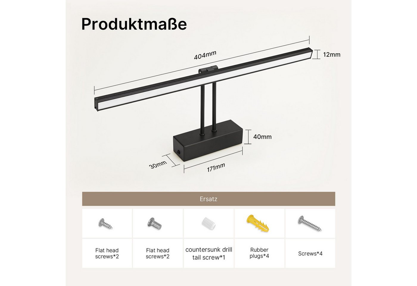 EMKE LED Spiegelleuchte Wandleuchte 40cm drehbar Badezimmer, LED fest integriert, Neutralweiß, Kaltweiß, IP44 Wasserdihct 4200K/6500K Kaltweiß Neutralweiß Licht Bild 5
