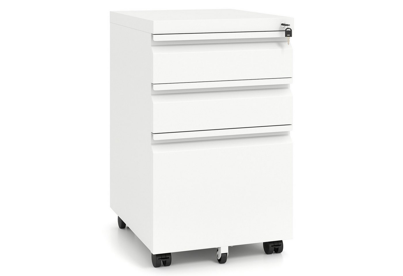 COSTWAY Rollcontainer, Aktenschrank abschließbar Stahl mit 3 Schubladen 44x37x60cm