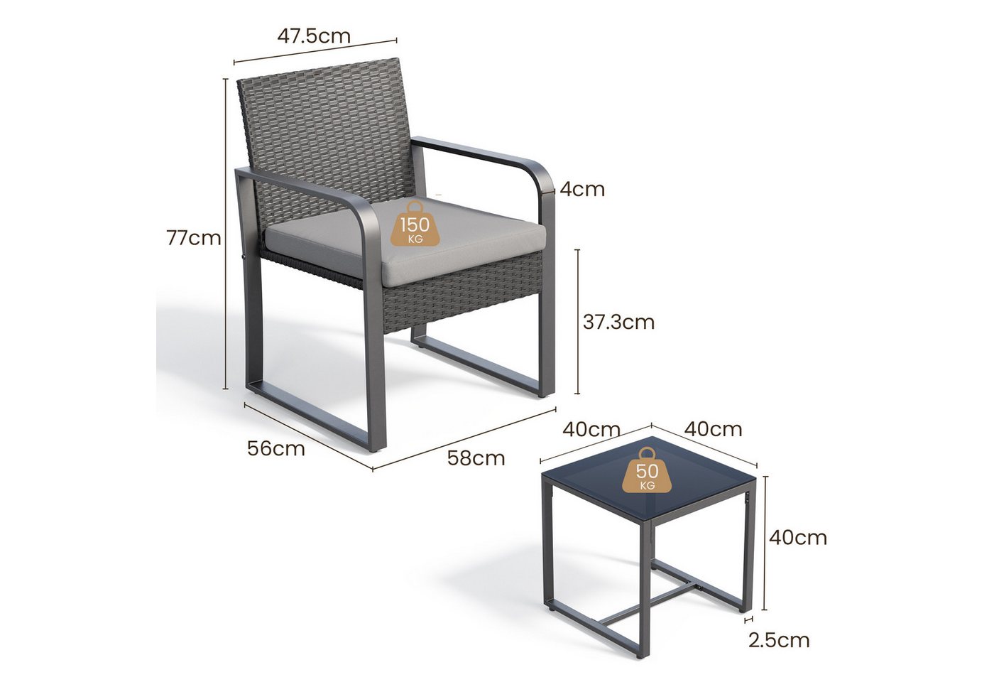 Bealife Balkonset,Garten Balkonmöbel-Sets(3er Set), Bestehend aus zwei Einzelsitzen und einem Tisch Bild 2