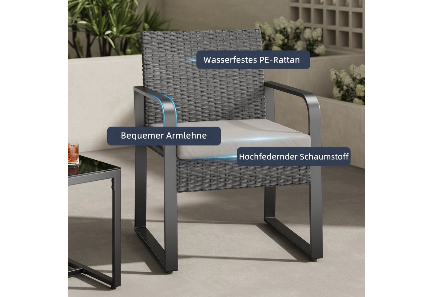 Bealife Balkonset,Garten Balkonmöbel-Sets(3er Set), Bestehend aus zwei Einzelsitzen und einem Tisch Bild 4