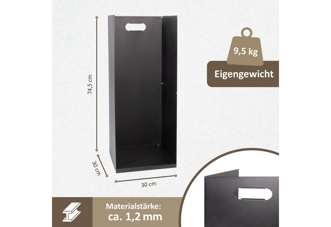 Lemodo Kaminholzregal Metallregal für Kaminholz und Briketts, Brennholzregal, BxTxH:30x30x74,5 cm, 30x30x74,5 cm (BxTxH) Bild 3