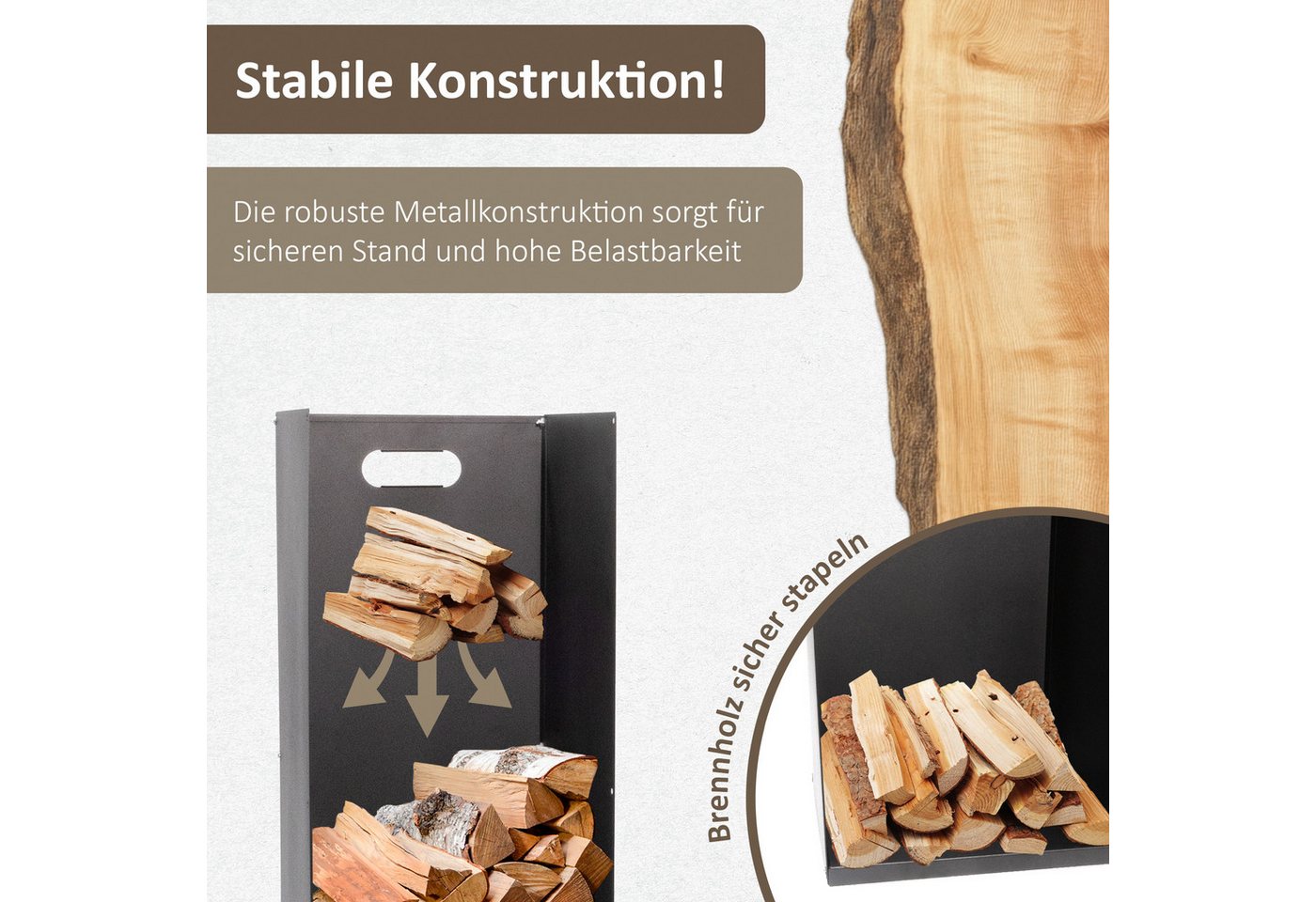 Lemodo Kaminholzregal Metallregal für Kaminholz und Briketts, Brennholzregal, BxTxH:30x30x74,5 cm, 30x30x74,5 cm (BxTxH) Bild 5