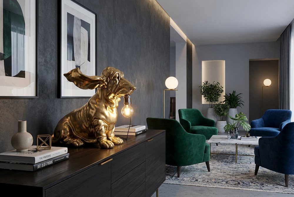 riess-ambiente Tischleuchte DACKEL 70cm gold – Hunde-Skulptur, handgefertigt, Statement Piece, keine besonderen Funktionen, ohne Leuchtmittel, ikonische Deko-Objekt als Leuchte – ideal für Sideboard & Wohnbereich Bild 3