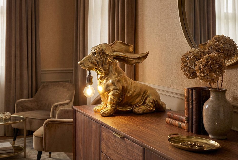 riess-ambiente Tischleuchte DACKEL 70cm gold – Hunde-Skulptur, handgefertigt, Statement Piece, keine besonderen Funktionen, ohne Leuchtmittel, ikonische Deko-Objekt als Leuchte – ideal für Sideboard & Wohnbereich Bild 5