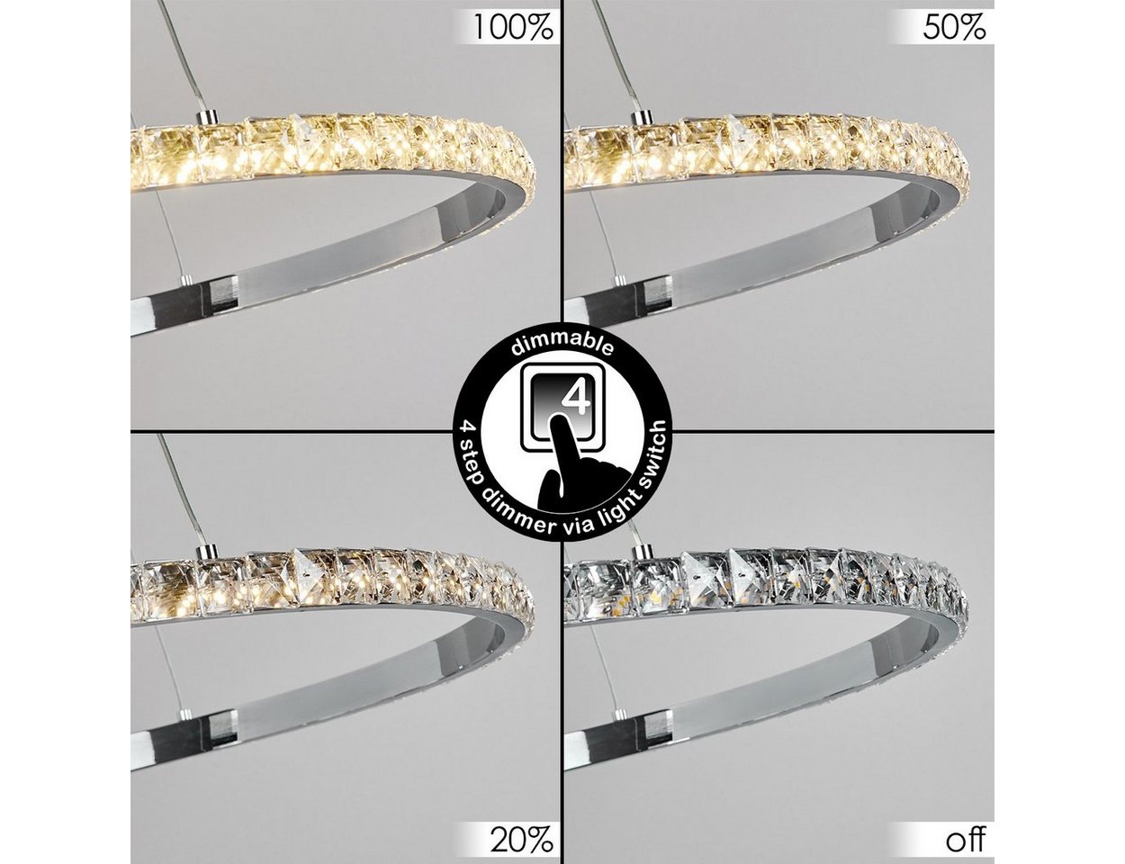 hofstein Hängeleuchte »Bondeno« dimmbare Pendellampe aus Metall/Glas/Kristalle in Chrom/Klar, 3000 Kelvin, Hängelampe dimmbar über Lichtschalter, 3400 Lumen Bild 2