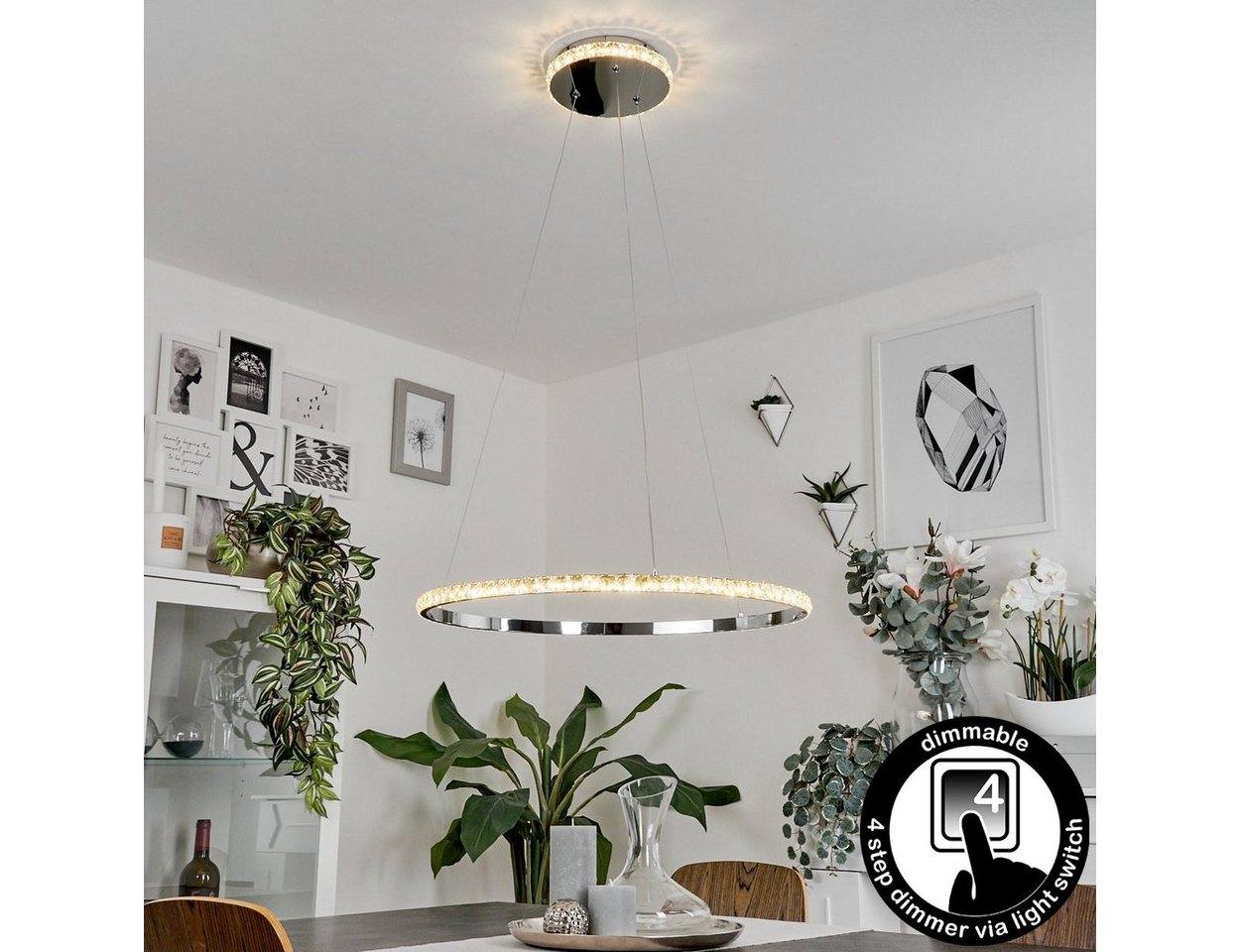 hofstein Hängeleuchte »Bondeno« dimmbare Pendellampe aus Metall/Glas/Kristalle in Chrom/Klar, 3000 Kelvin, Hängelampe dimmbar über Lichtschalter, 3400 Lumen Bild 3
