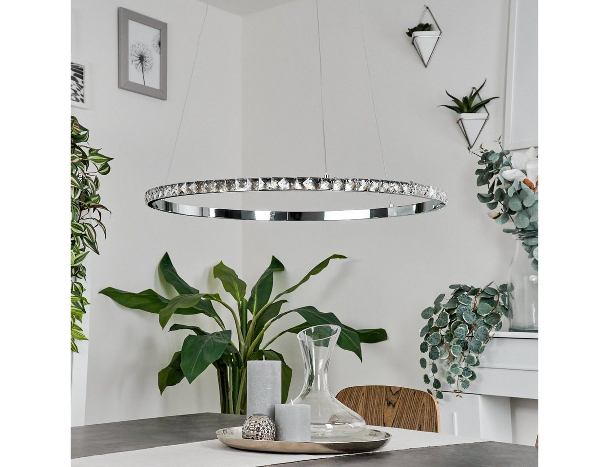 hofstein Hängeleuchte »Bondeno« dimmbare Pendellampe aus Metall/Glas/Kristalle in Chrom/Klar, 3000 Kelvin, Hängelampe dimmbar über Lichtschalter, 3400 Lumen Bild 4