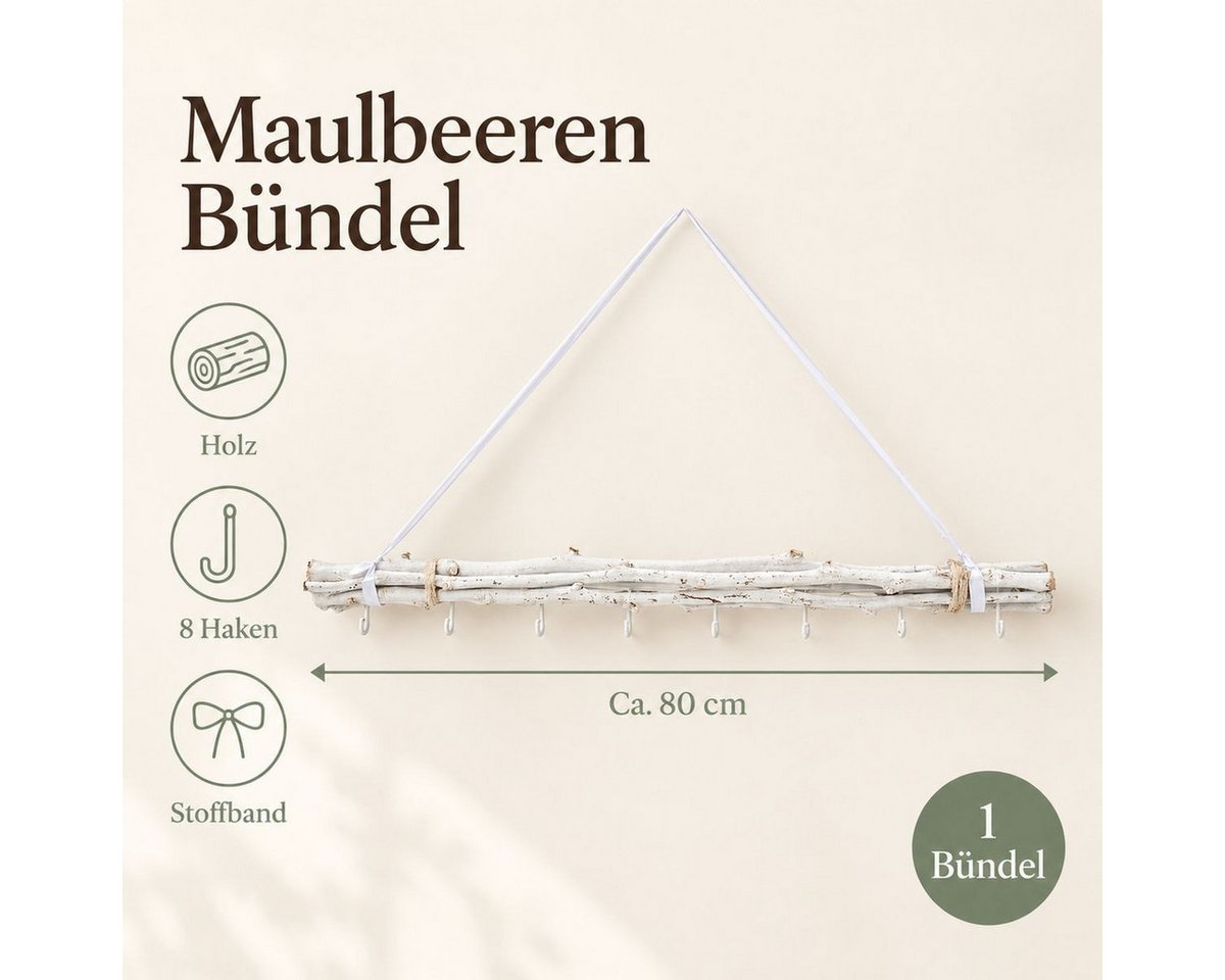 NaDeco Bastelnaturmaterial Maulbeeren Bündel weiß ca. 80cm, mit 8 Haken und Kordel Bild 3