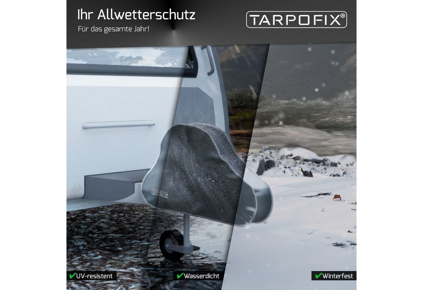 Tarpofix® Schutzplane Deichselabdeckung Anhänger 92x15x58 cm (Deichselhaube Wohnwagen), wasserdicht, UV-beständig Bild 2