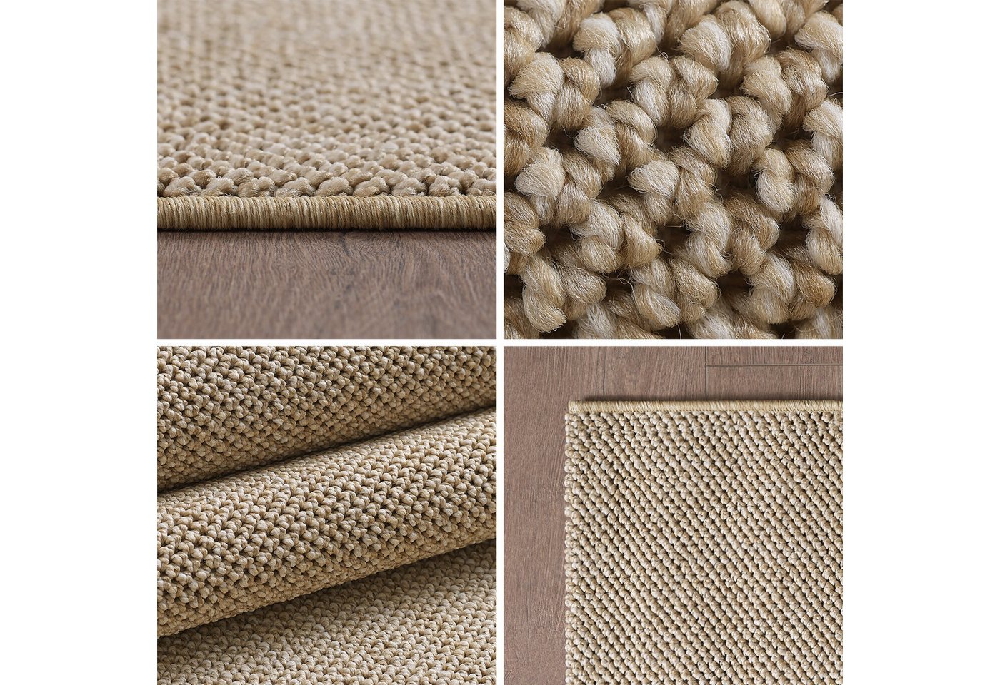 Teppium Teppich Unicolor - Einfarbig, Rechteckig, Höhe: 7 mm, Schlafzimmer Teppich Bettumrandung Läufer Set 3 teilig Beige Bild 2