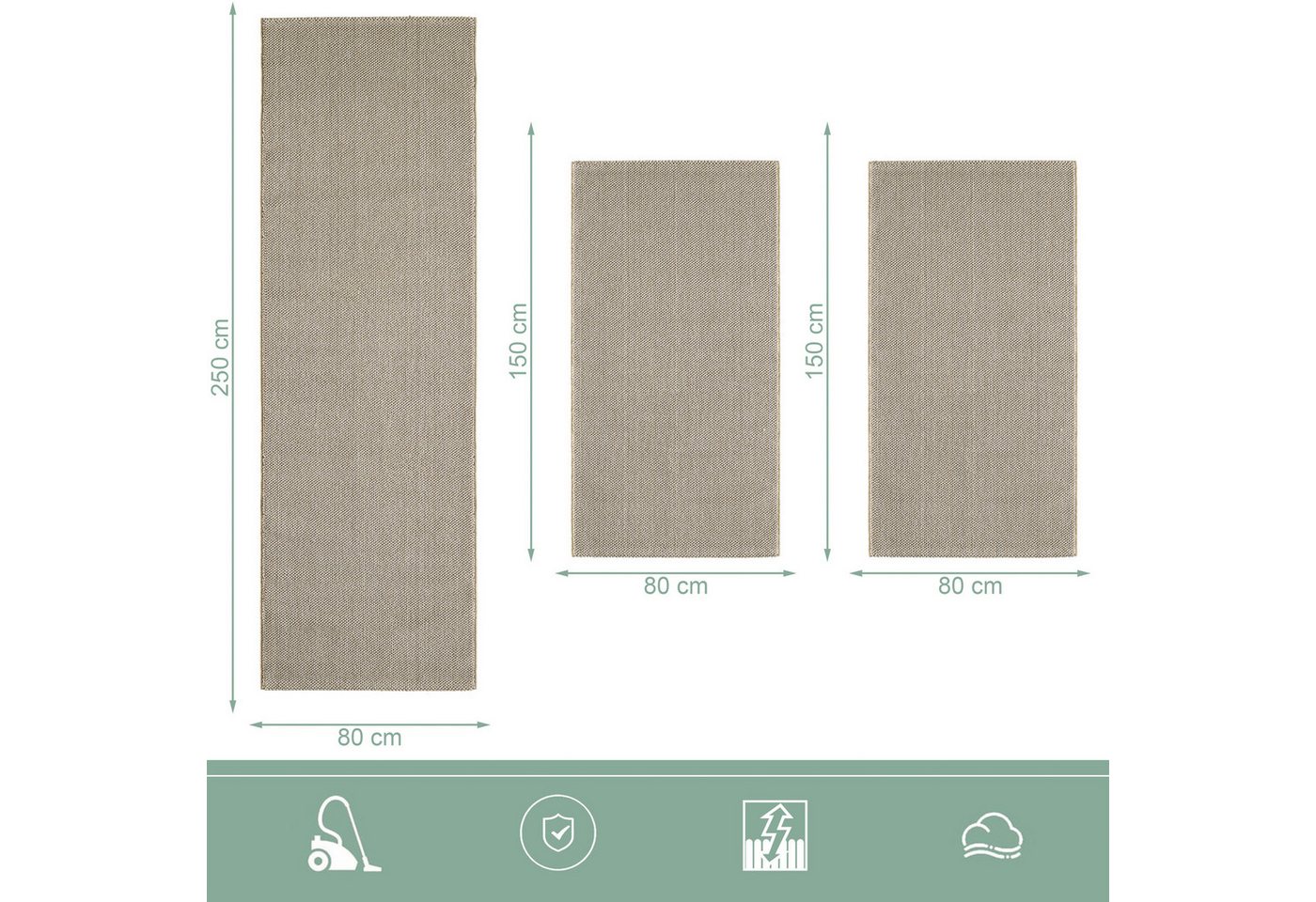 Teppium Teppich Unicolor - Einfarbig, Rechteckig, Höhe: 7 mm, Schlafzimmer Teppich Bettumrandung Läufer Set 3 teilig Beige Bild 3