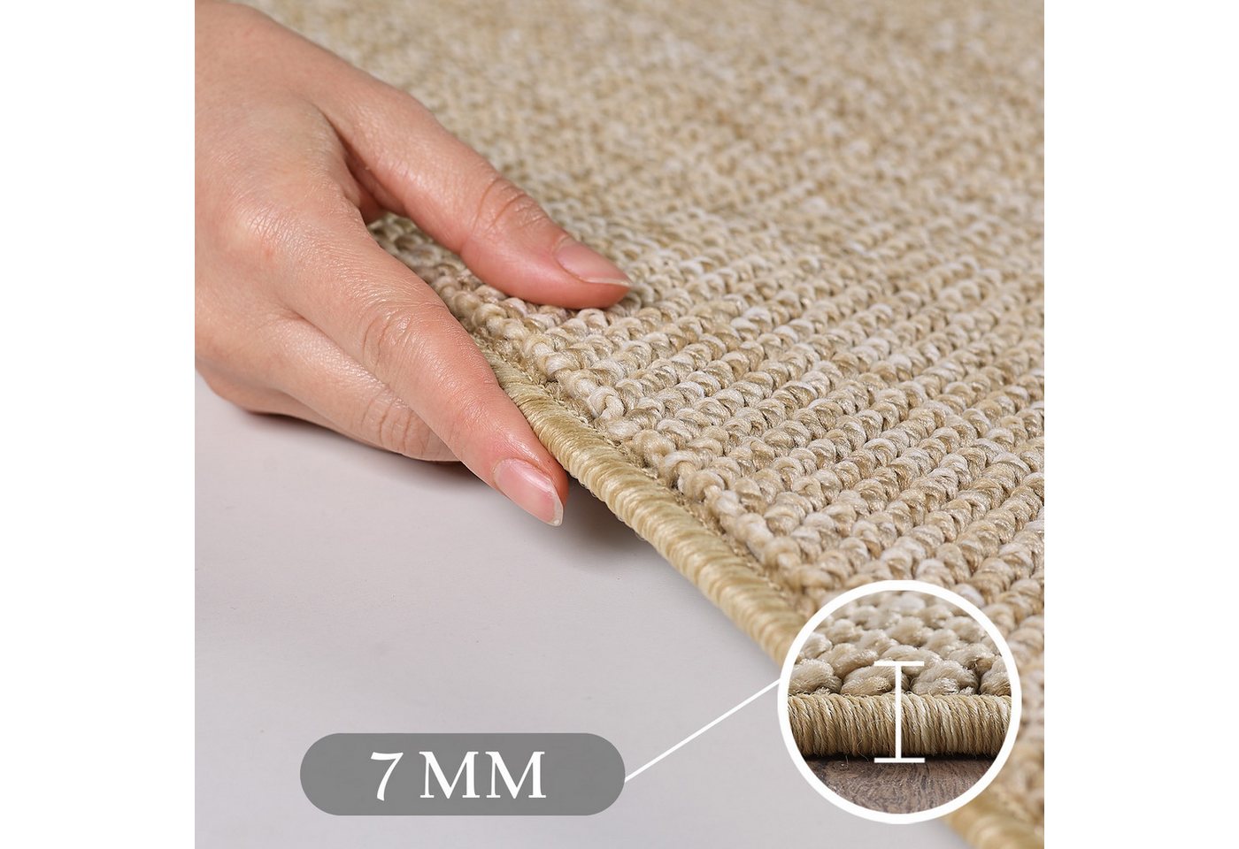 Teppium Teppich Unicolor - Einfarbig, Rechteckig, Höhe: 7 mm, Schlafzimmer Teppich Bettumrandung Läufer Set 3 teilig Beige Bild 4