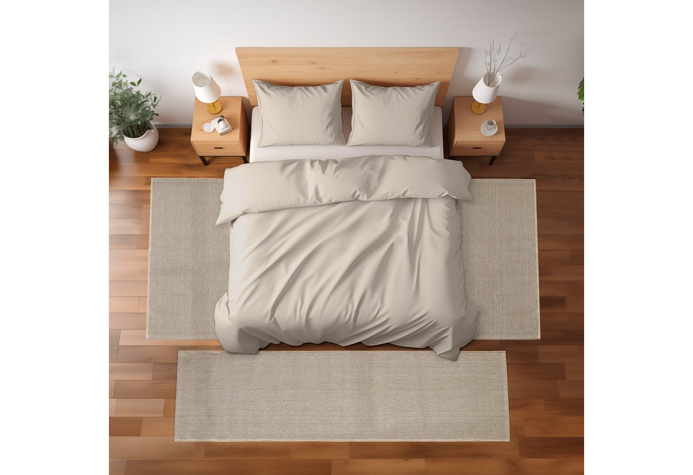 Teppium Teppich Unicolor - Einfarbig, Rechteckig, Höhe: 7 mm, Schlafzimmer Teppich Bettumrandung Läufer Set 3 teilig Beige Bild 5