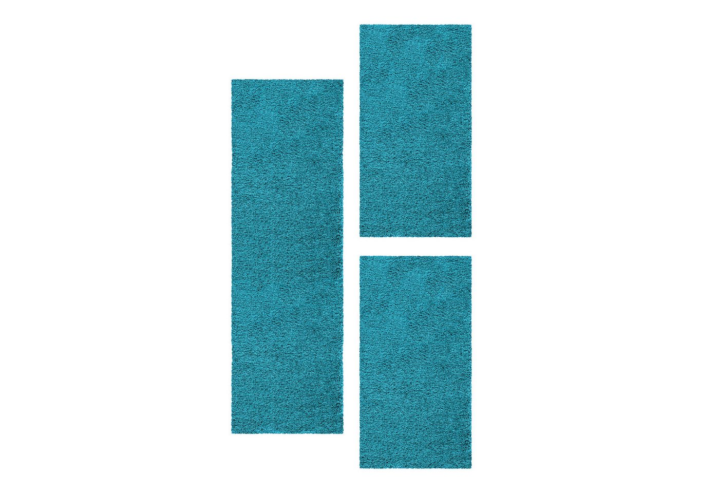 Teppium Teppich Unicolor - Einfarbig, Rechteckig, Höhe: 30 mm, Schlafzimmer Teppich Bettumrandung Läufer Set 3 teilig Türkis Bild 3