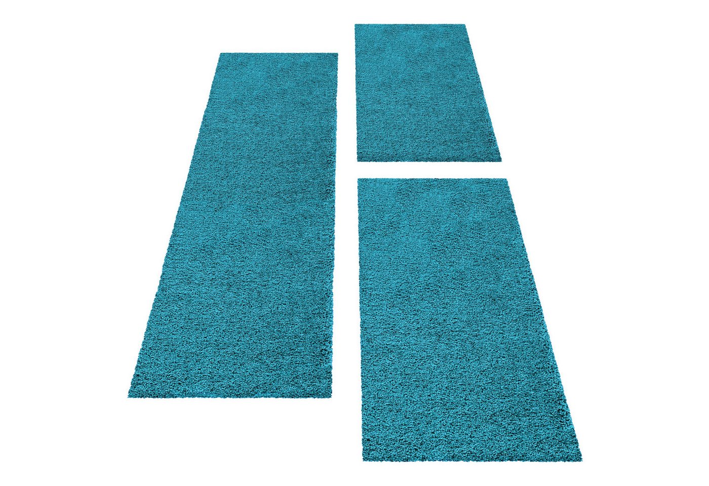 Teppium Teppich Unicolor - Einfarbig, Rechteckig, Höhe: 30 mm, Schlafzimmer Teppich Bettumrandung Läufer Set 3 teilig Türkis Bild 5