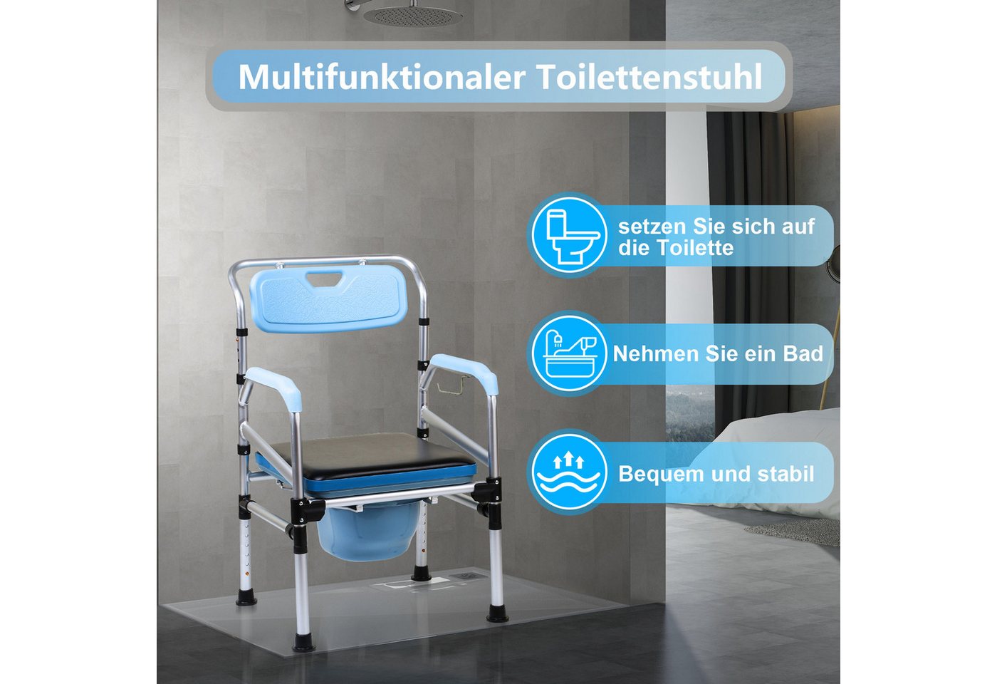 Clanmacy Toiletten-Stuhl Toilettenstuhl Nachtstuhl Toilettenhilfe WC Stuhl Feststehend Stuhl Bild 5