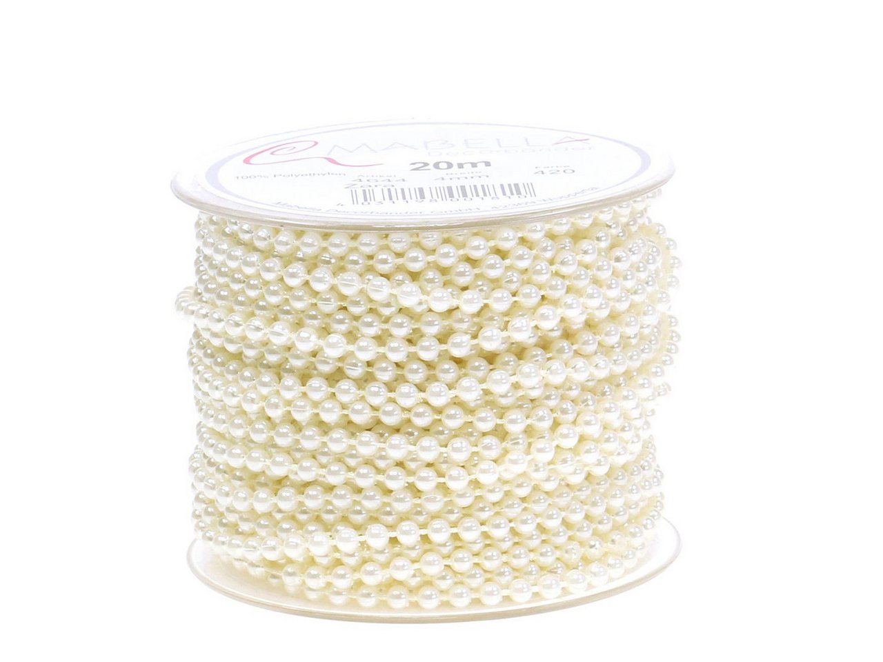 Mabella Decorbänder GmbH Bastelperlen Perlenband Crème 4mm 20m für Hochzeit Deko und Basteln Bild 3
