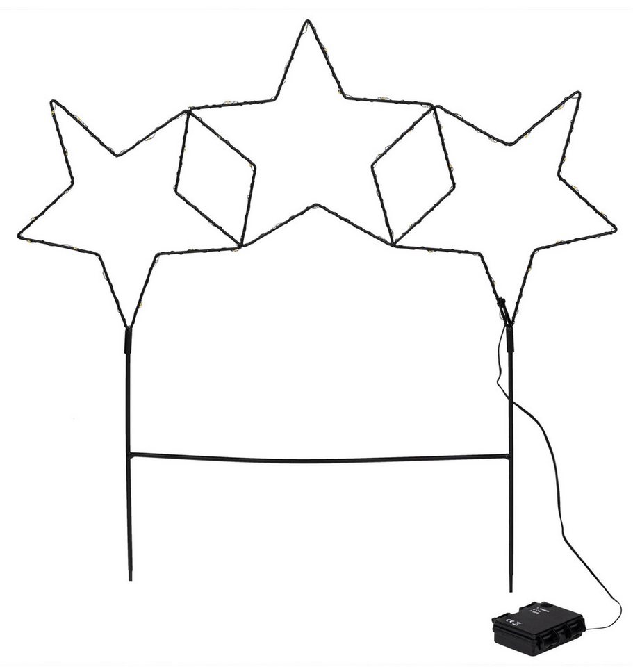 Meinposten Gartenstecker Stern LED Weihnachtsbeleuchtung Batterie Timer warmweiß 60x60 cm (1-St)