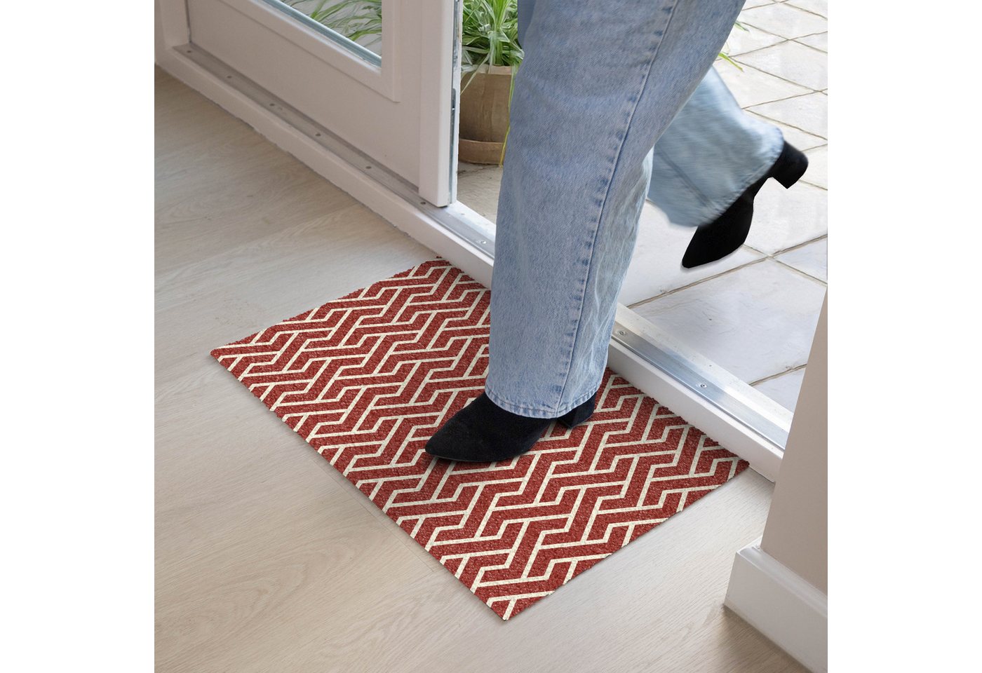 MuchoWow Fußmatte Rot - Beige - Muster - Linien, Rechteckig, innen Schmutzfangmatte, Tür, Schmutzfänger Flur, Teppich 60x40 cm Bild 3