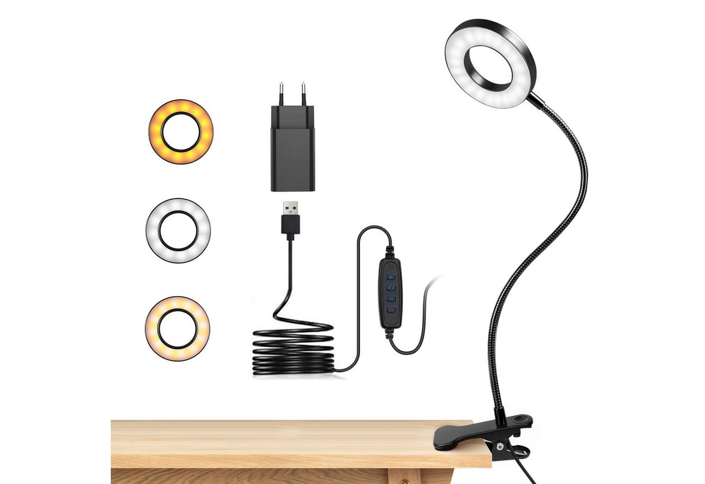 kowdom LED Leselampe LED Leselampe Klemme dimmbar USB, Schwanenhals, 3 Lichtfarben, LED (48 Stück, fest integriert), Warmweiß, Neutralweiß, Kaltweiß Bild 2