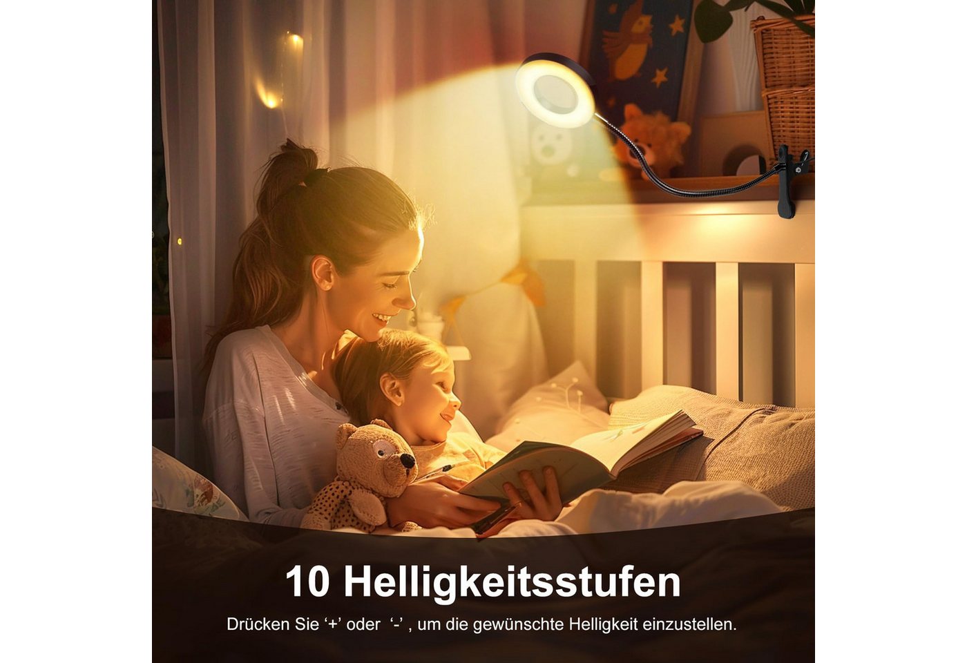 kowdom LED Leselampe LED Leselampe Klemme dimmbar USB, Schwanenhals, 3 Lichtfarben, LED (48 Stück, fest integriert), Warmweiß, Neutralweiß, Kaltweiß Bild 3