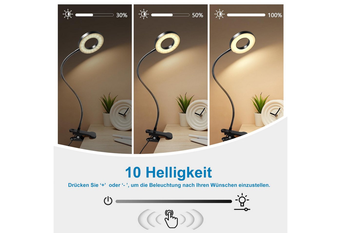 kowdom LED Leselampe LED Leselampe Klemme dimmbar USB, Schwanenhals, 3 Lichtfarben, LED (48 Stück, fest integriert), Warmweiß, Neutralweiß, Kaltweiß Bild 5