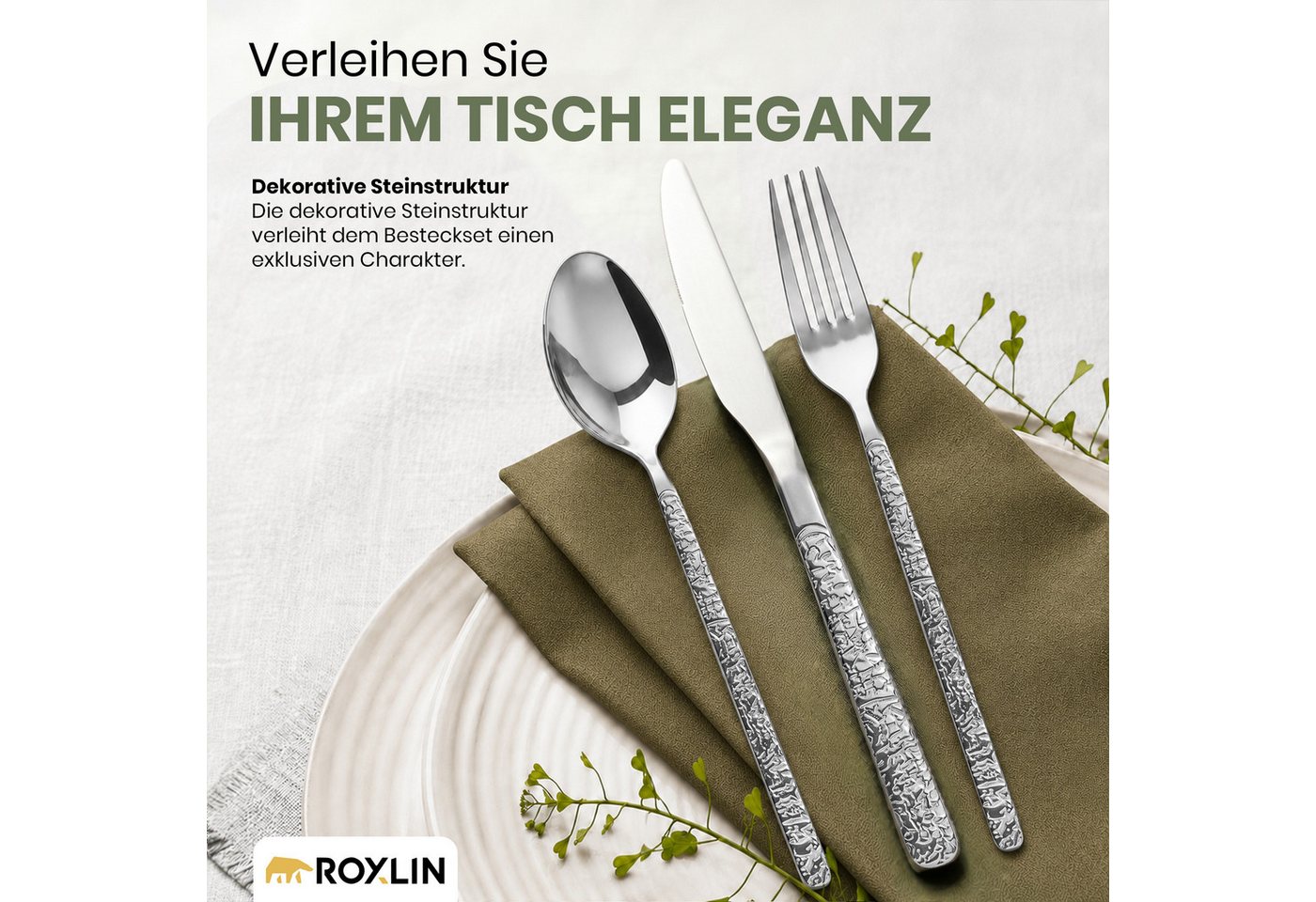 Roxlin Besteck-Set Roxlin Besteckset 30-tlg Stein Design Edelstahl, Gold/Schwarz/Silber, 6 Personen, Edelstahl Bild 2