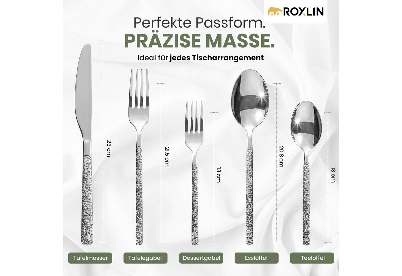 Roxlin Besteck-Set Roxlin Besteckset 30-tlg Stein Design Edelstahl, Gold/Schwarz/Silber, 6 Personen, Edelstahl Bild 4