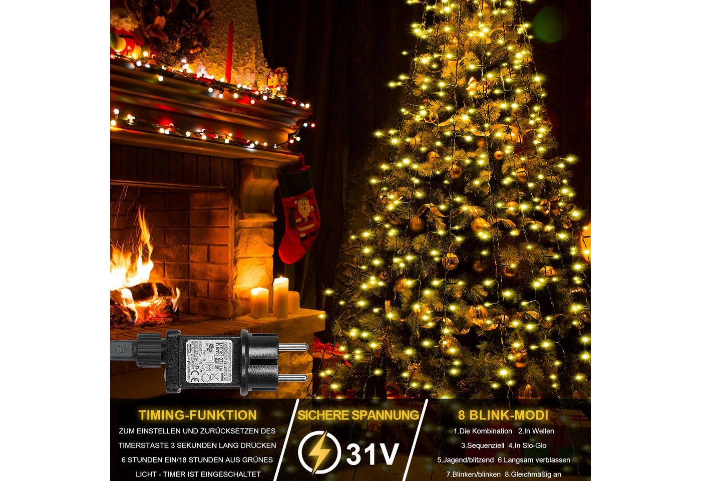 MUPOO LED-Baummantel 2025 Neu LED Baummantel Weihnachtsbeleuchtung Lichterkette Mit Ring, 8 Modi,Timer und Speicherfunktion, 31V Energiesparen Lichterkette Bild 4