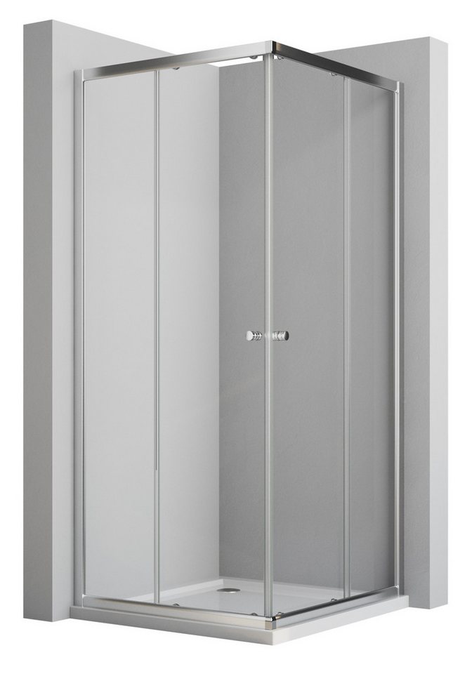 Boromal Eckdusche Duschkabine 75x90 90x75 Schiebetür Duschabtrennung 185H 5mm ESG Glas, BxT: 75x90 cm, Einscheibensicherheitsglas, Duschwand Duschabtrennung Bild 2