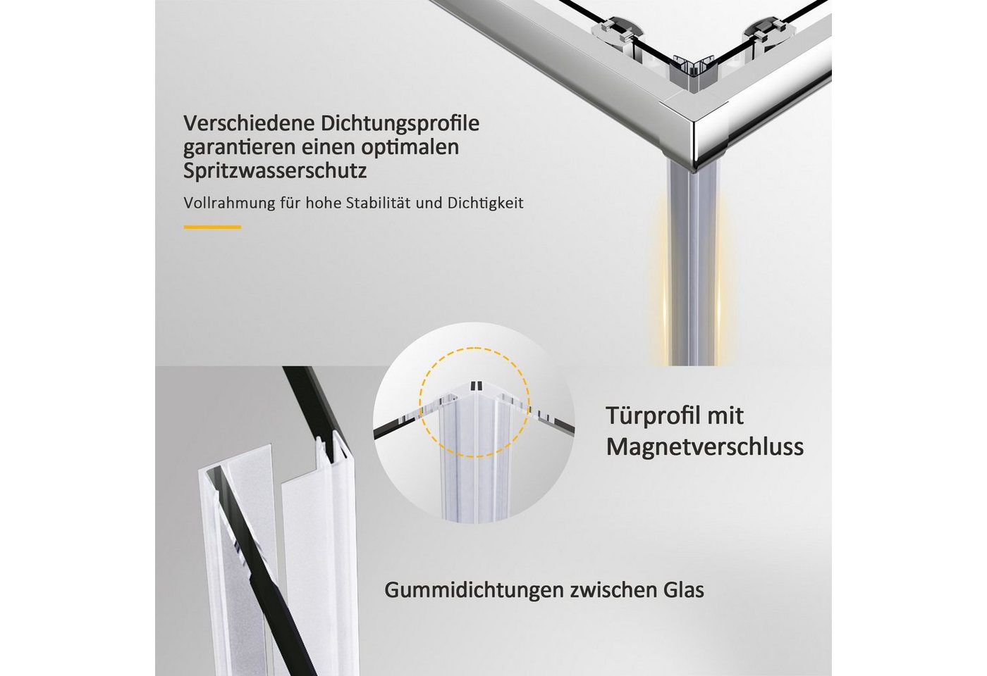 Boromal Eckdusche Duschkabine 75x90 90x75 Schiebetür Duschabtrennung 185H 5mm ESG Glas, BxT: 75x90 cm, Einscheibensicherheitsglas, Duschwand Duschabtrennung Bild 3