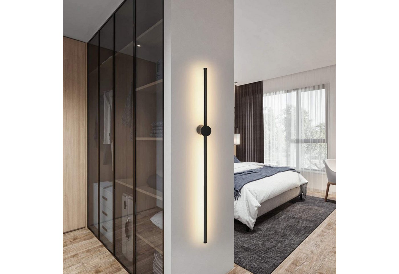 Nettlife LED Wandleuchte 60/100CM Schwarz Modern Flurlampe Wandlampe, Schwenkbar 90°, LED fest integriert, Warmweiß, für Wohnzimmer Schlafzimmer Flur Treppenhaus Bett Küche Bild 2