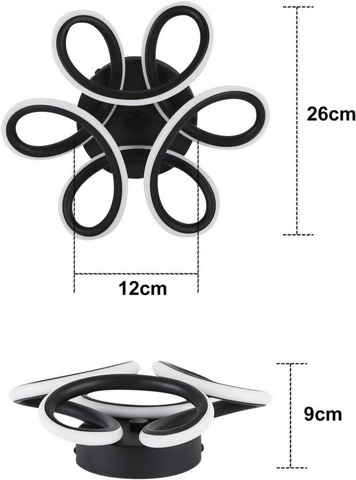 ZMH LED Deckenleuchte Blütenform ø26 x 9 cm, Deckenlampe Metall Acryl, 3000K 1360 Lumen, LED fest integriert, Warmweiß, für Flur Schlafzimmer Küche Wohnzimmer Bild 3