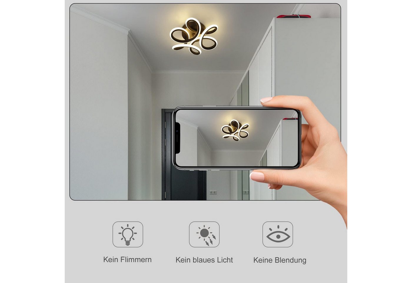 ZMH LED Deckenleuchte Blütenform ø26 x 9 cm, Deckenlampe Metall Acryl, 3000K 1360 Lumen, LED fest integriert, Warmweiß, für Flur Schlafzimmer Küche Wohnzimmer Bild 4