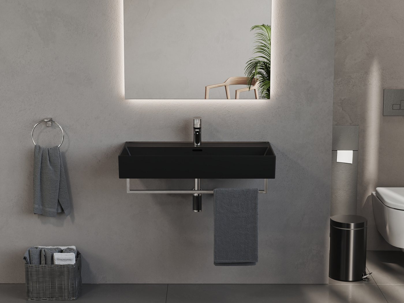 Aqua Bagno Waschbecken 80cm eckig - Aufsatzwaschbecken schwarz matt - Keramik Bild 2