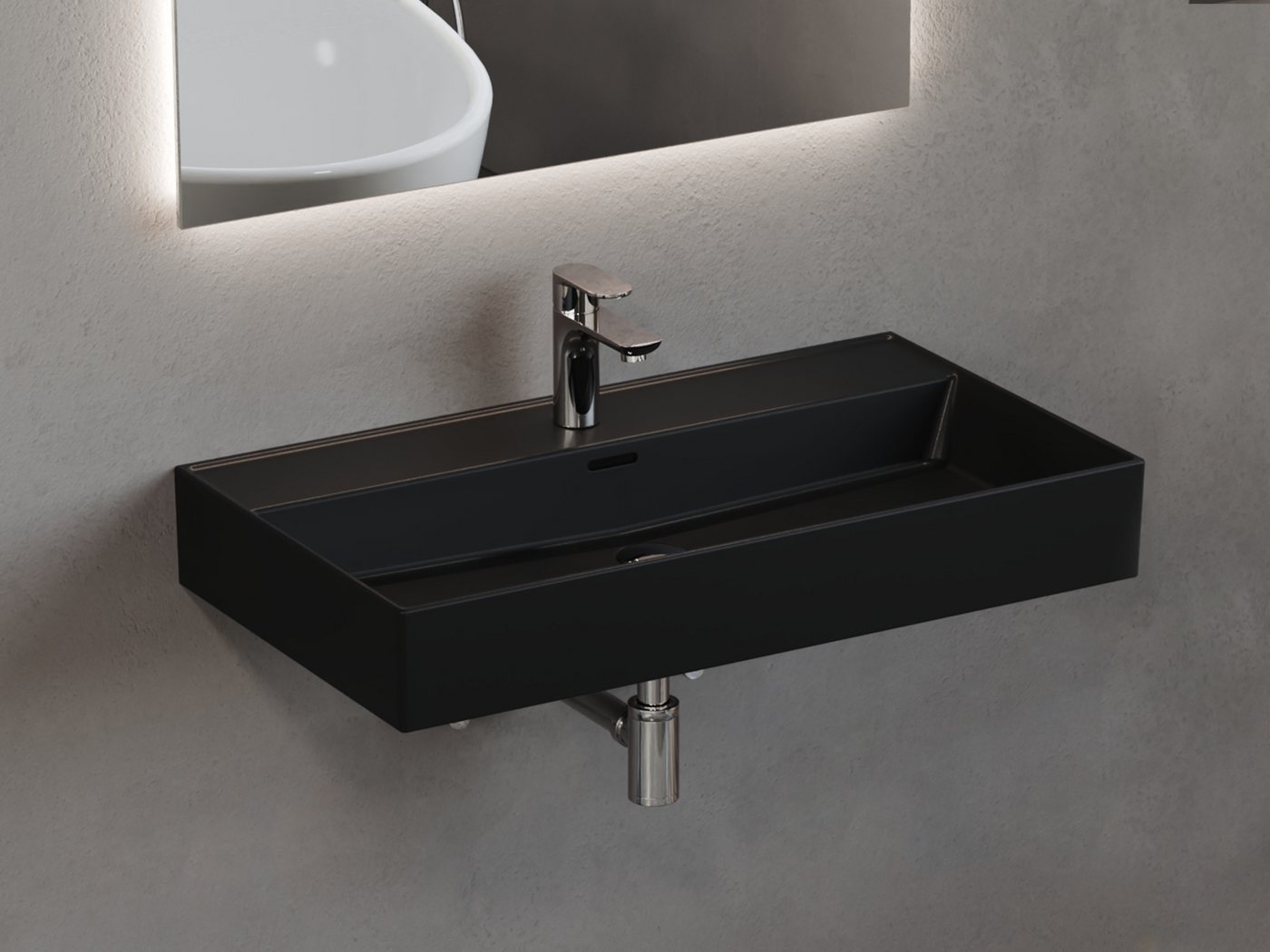 Aqua Bagno Waschbecken 80cm eckig - Aufsatzwaschbecken schwarz matt - Keramik Bild 3