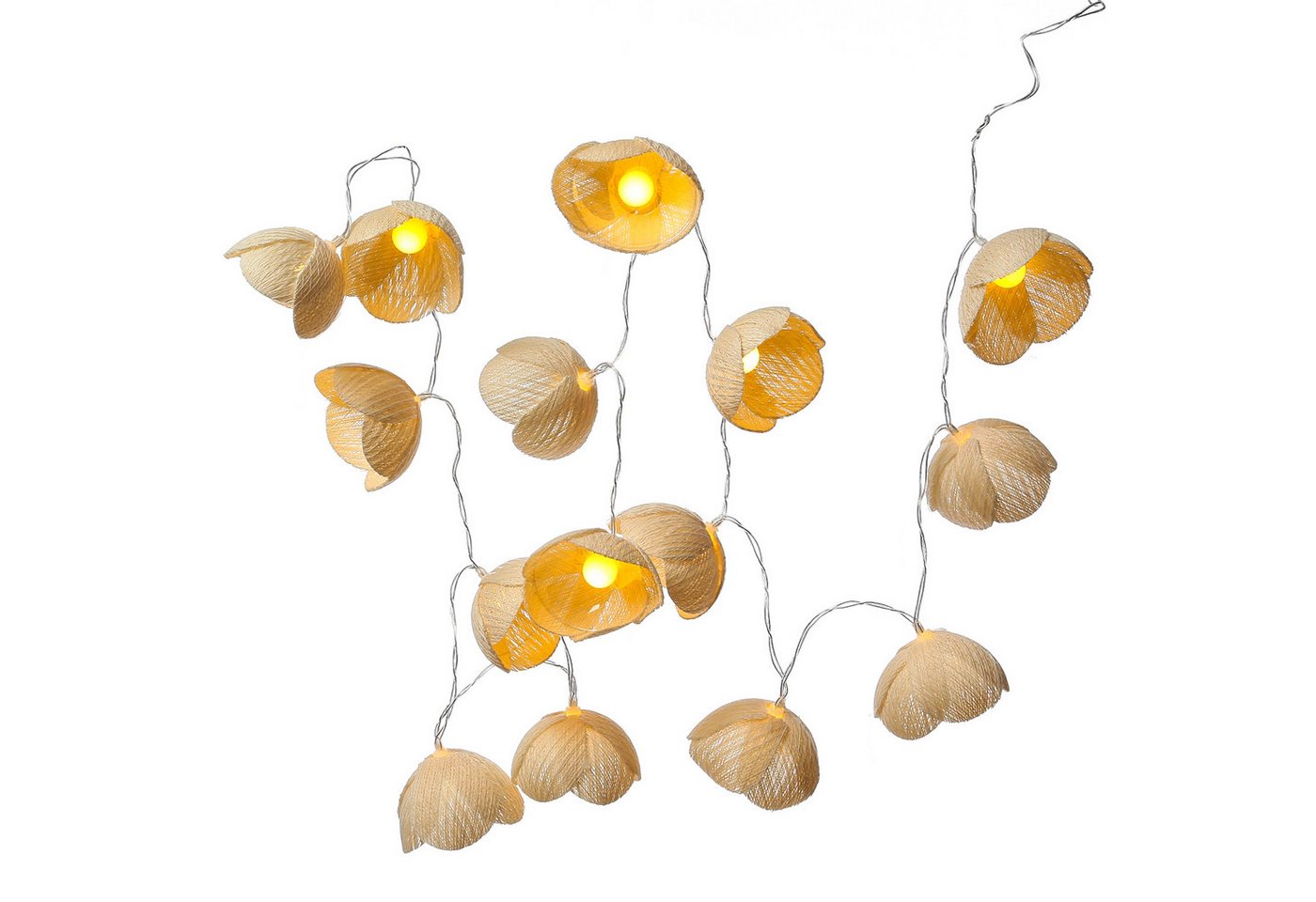MARELIDA LED-Lichterkette Blumen Blumengirlande 15 weiße Blüten Timer L: 1,4m für Außen, 15-flammig