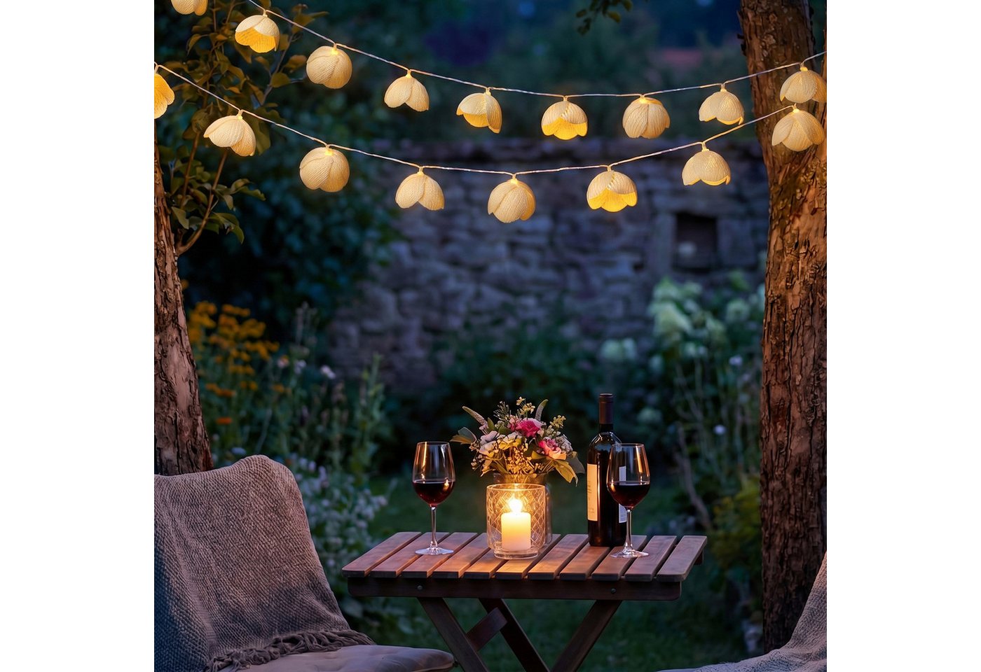 MARELIDA LED-Lichterkette Blumen Blumengirlande 15 weiße Blüten Timer L: 1,4m für Außen, 15-flammig Bild 5