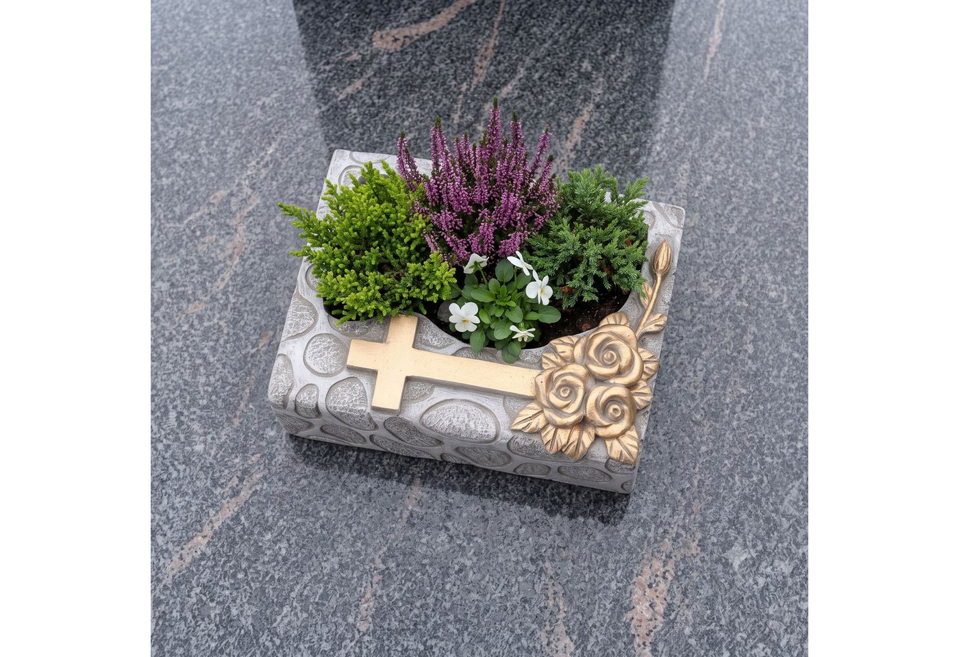 Sarcia.eu Pflanzkübel Grabtopf aus Zement in Buchform mit Kreuz, Übertopf, 22 x 16,5 x 6 cm Bild 4