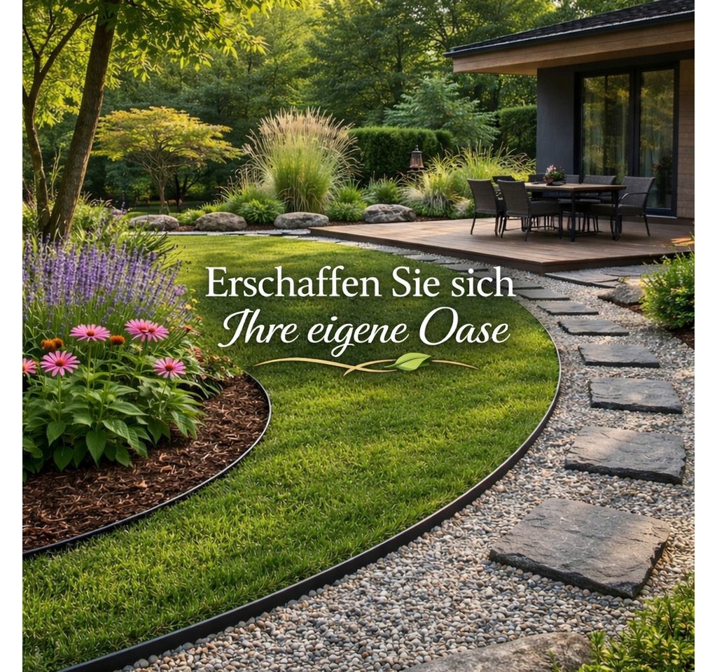BigDean Rasenkante Flexible Beeteinfassung mit optimaler Höhe ideal für Kieswege, LxH: 1000x6 cm, Set, Rasenkante 10 m x 6 cm inklusive 20 Erdnägeln und 100 Ösen, Flexibel biegbar Bild 3