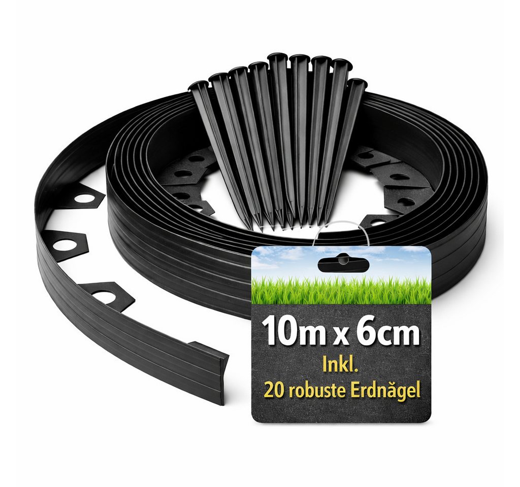 BigDean Rasenkante Flexible Beeteinfassung mit optimaler Höhe ideal für Kieswege, LxH: 1000x6 cm, Set, Rasenkante 10 m x 6 cm inklusive 20 Erdnägeln und 100 Ösen, Flexibel biegbar Bild 4