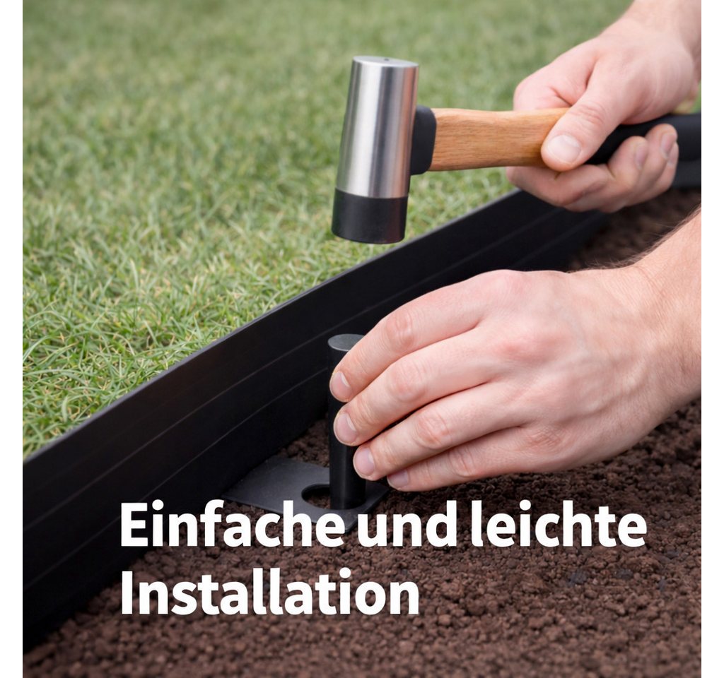 BigDean Rasenkante Flexible Beeteinfassung mit optimaler Höhe ideal für Kieswege, LxH: 1000x6 cm, Set, Rasenkante 10 m x 6 cm inklusive 20 Erdnägeln und 100 Ösen, Flexibel biegbar Bild 5