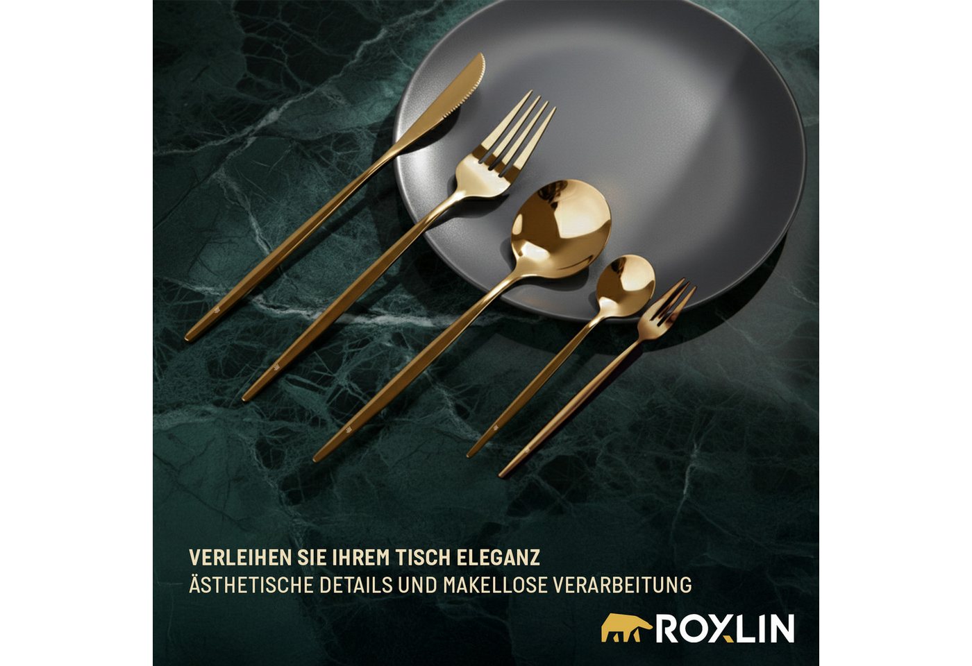 Roxlin Besteck-Set Roxlin Besteckset 30-tlg Standard Design, Gold/Schwarz/Rosa/Silber, 6 Personen, Edelstahl