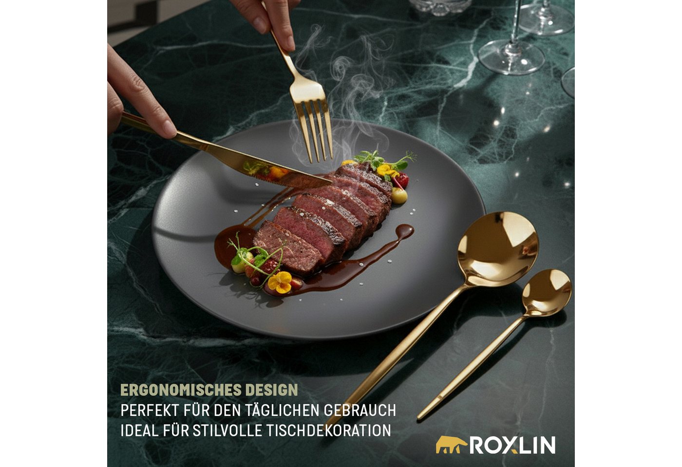 Roxlin Besteck-Set Roxlin Besteckset 30-tlg Standard Design, Gold/Schwarz/Rosa/Silber, 6 Personen, Edelstahl Bild 2