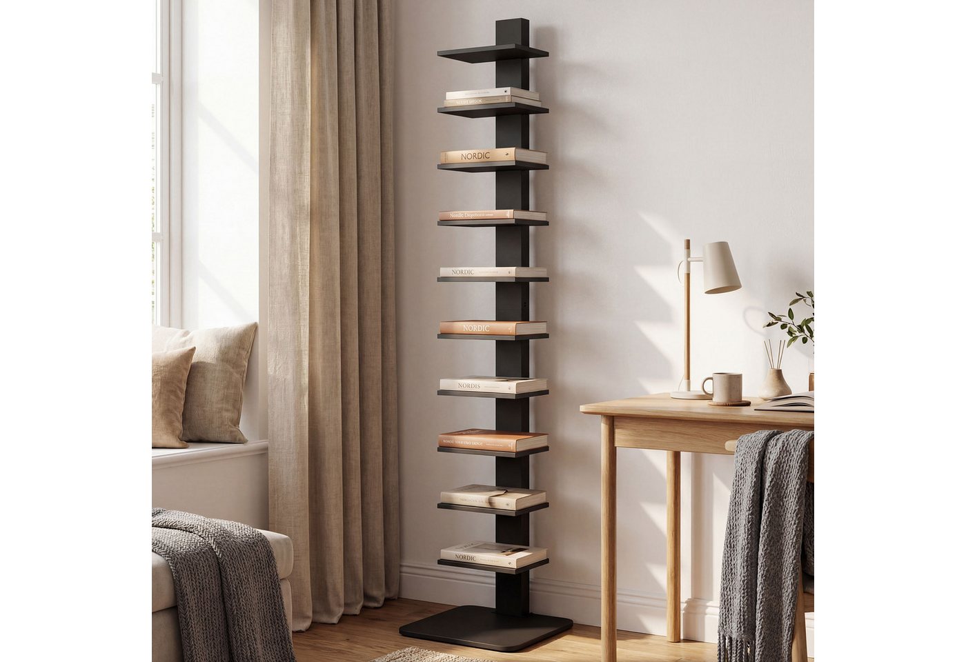 MC Star Bücherregal Modernes, 11-stöckiges Hochregal im Industrial-Stil, platzsparend, 34,5 x 41,5 x 163,5 cm, Schwarz