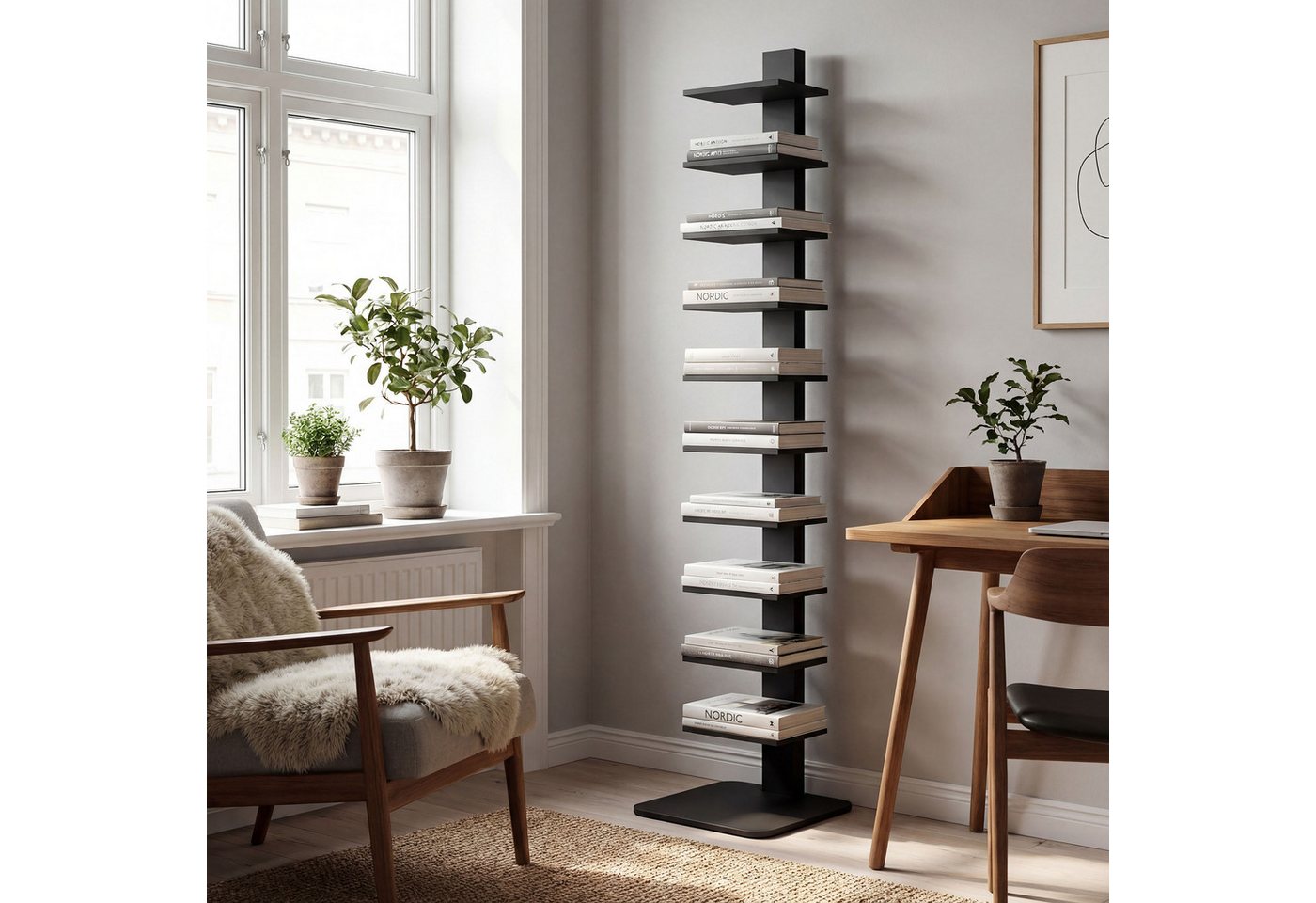 MC Star Bücherregal Modernes, 11-stöckiges Hochregal im Industrial-Stil, platzsparend, 34,5 x 41,5 x 163,5 cm, Schwarz Bild 3