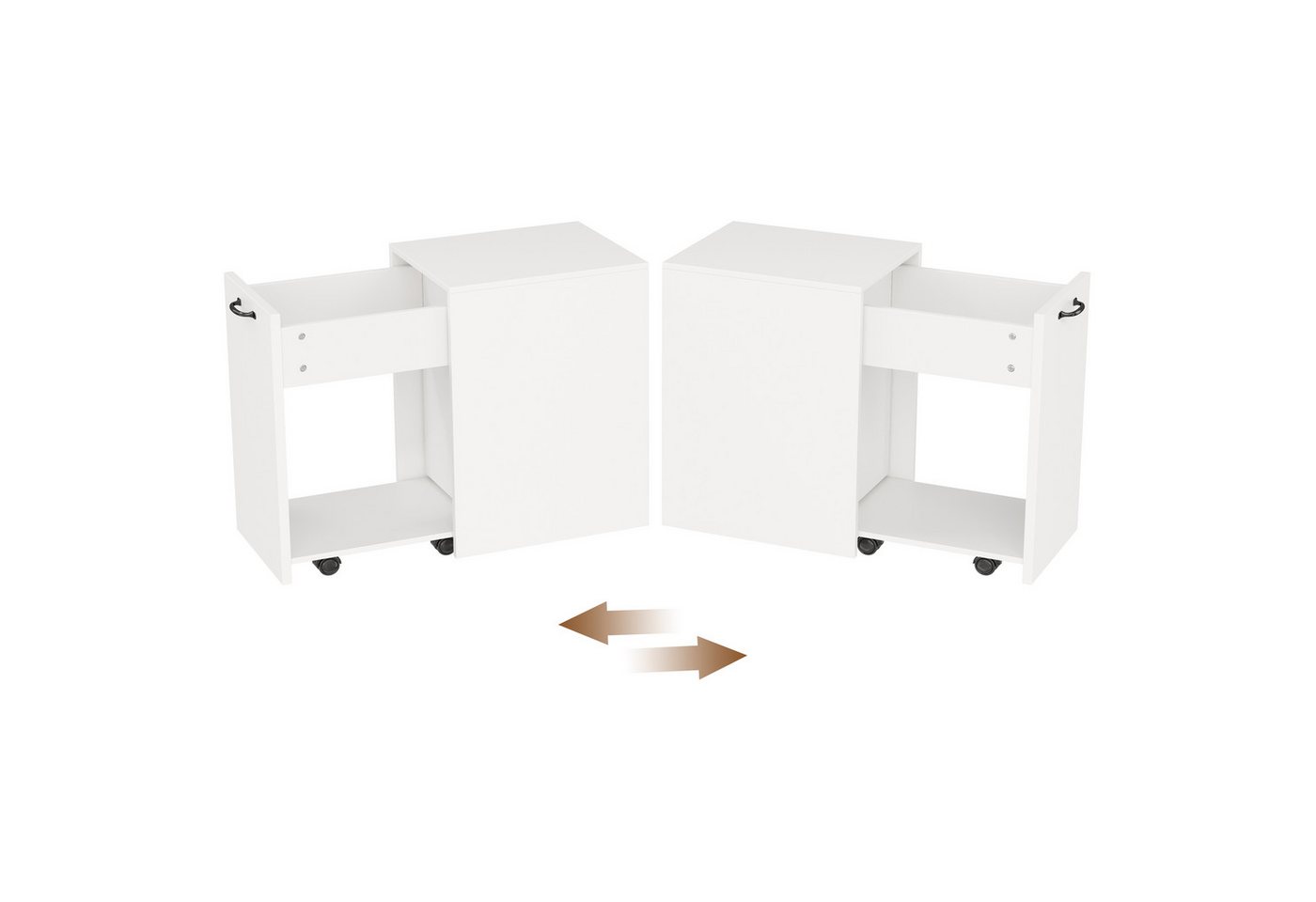 Flieks Aktenschrank Mehrzweckschrank Bücherregal, 2-stufiges Ausziehregal mit Rollen (1-St., 35x40x70 cm) Mobiler Büroschrank Bürocontainer Rollschrank mit Schubladen Weiß