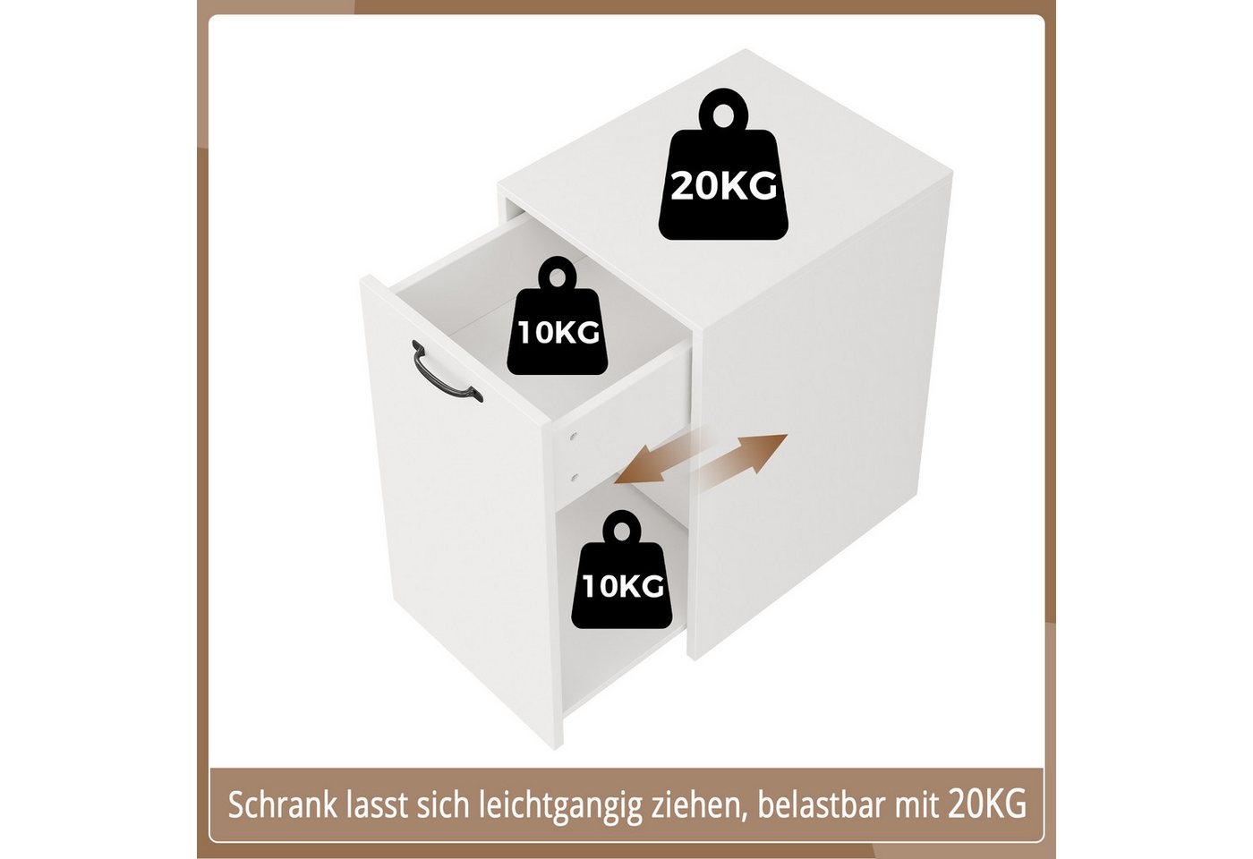 Flieks Aktenschrank Mehrzweckschrank Bücherregal, 2-stufiges Ausziehregal mit Rollen (1-St., 35x40x70 cm) Mobiler Büroschrank Bürocontainer Rollschrank mit Schubladen Weiß Bild 4