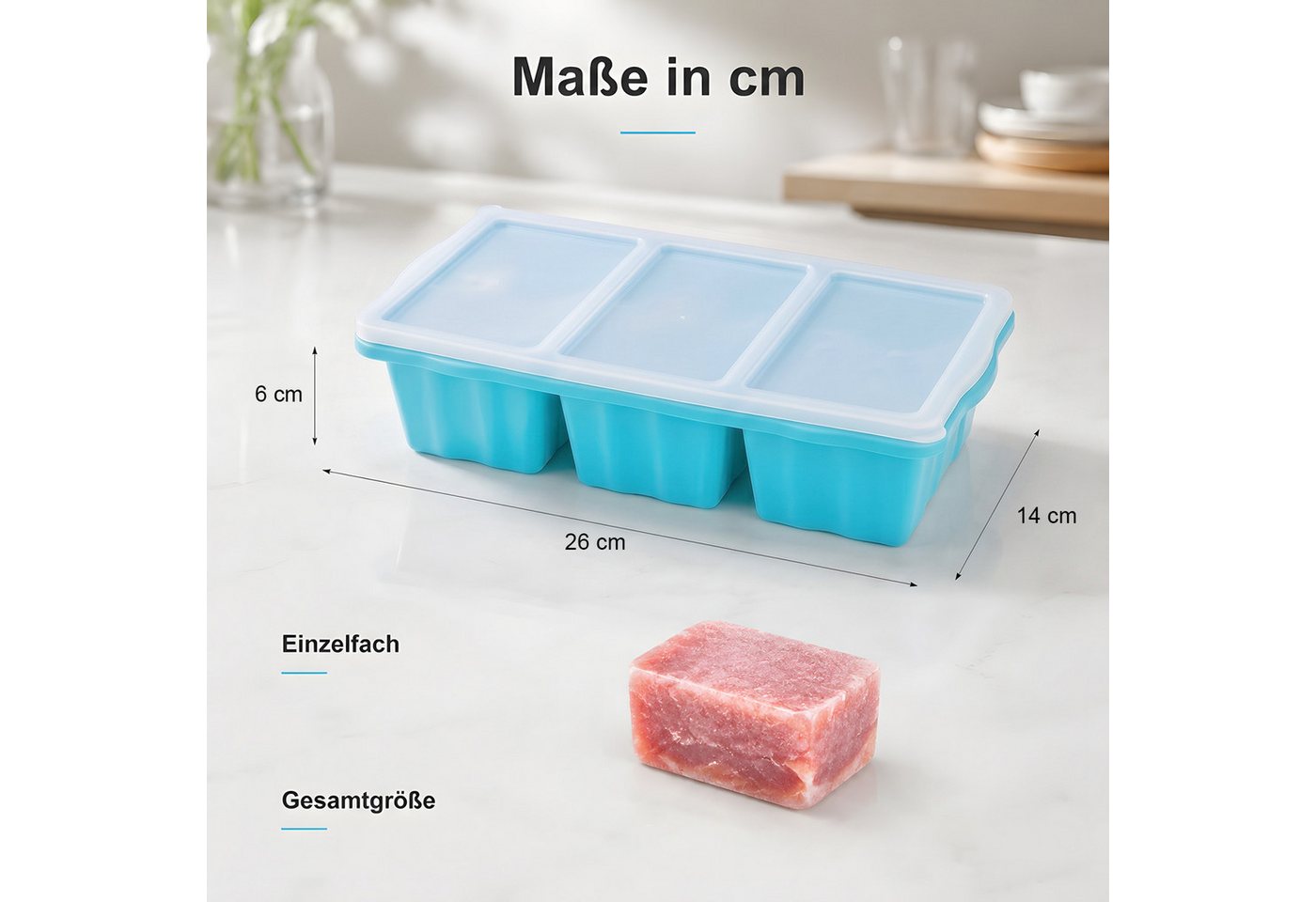 AIMAX Eiswürfelform 2er Set Silikon Gefrierformen mit Deckel 3 Fächern Eiswürfel Je 250-ml, (mit verstärktem Edelstahlrahmen, leicht zu lösende, Spülmaschinenfest), Einfrieren Behälter für Suppen, Brühe, Soße, Meal Prep und Eiswürfel Bild 5
