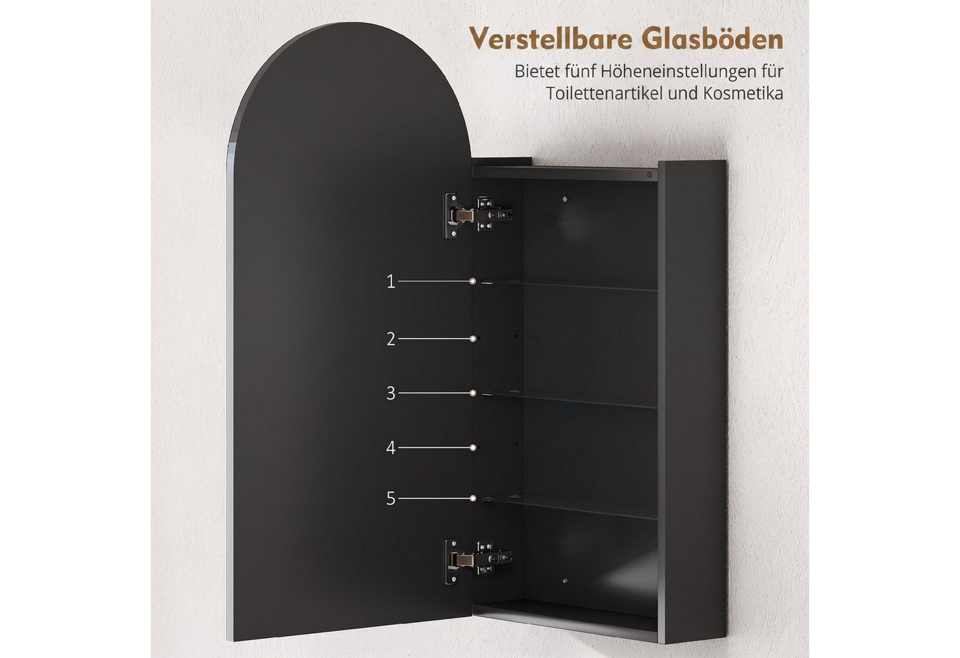 HOMCOM Spiegelschrank Hängender Badschrank mit Regalen (Set, 1-St., Spiegelschrank) Rahmenloser Bogenspiegel, Soft-Close, Glasböden